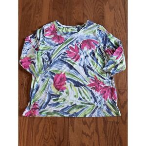 Allison Daley Sz‎ L Top Floral Tropical Blouse Shirt Artsy Summer Watercolor